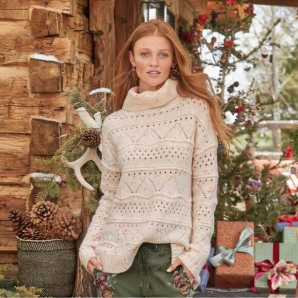 Sundance Linton Sweater Ivory Fleck Oversized Cowl Neck Size extra large rainbow - Picture 2 of 7